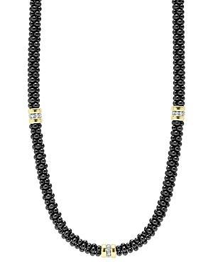 Lagos Black Caviar Ceramic Necklace With Diamond And 18k Gold Stations, 16