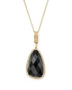 Onyx And Diamond Pendant Necklace In 14k Yellow Gold, 16