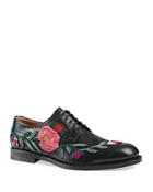 Gucci Leather Brogue Lace-up Derby Shoes With Embroidery