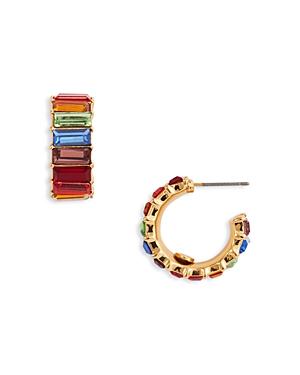 Kenneth Jay Lane Rainbow Baguette Crystal Hoop Earrings In Gold Tone
