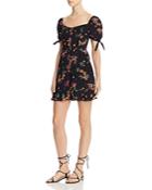 Olivaceous Floral Puff-sleeve Dress