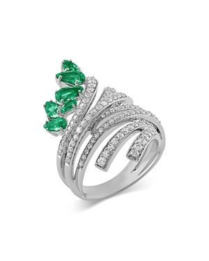 Hueb 18k White Gold Mirage Emerald & Diamond Swirl Statement Ring