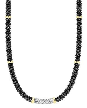 Lagos Diamond Black Caviar Ceramic Necklace With 18k Gold Stations, 16