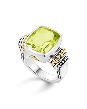 Lagos 18k Gold And Sterling Silver Caviar Color Medium Ring With Green Quartz