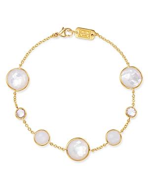 Ippolita 18k Yellow Gold Lollipop Clear Quartz, White Moonstone & Clear Quartz Over Mother-of-pearl Seven-stone Link Bracelet