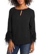 Vince Camuto Feather Sleeve Keyhole Top