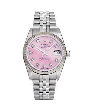 Pre-owned Rolex Stainless Steel And 18k White Gold Datejust Watch With Pink Mother-of-pearl And Diamond Dial, 31mm