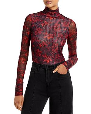 Cinq A Sept Stargazer Lilies Mock Neck Top