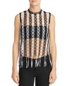 Aqua Fringed Sheer Lace Top - 100% Exclusive