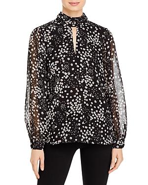 Karl Lagerfeld Paris Printed Keyhole Mock Neck Top