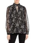 Karl Lagerfeld Paris Printed Keyhole Mock Neck Top