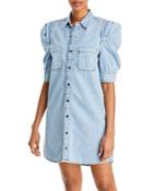 Frame Rosette Puff Sleeve Denim Shirt Dress