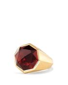 David Yurman Fortune Faceted Signet Ring With Garnet In 18k Yellow Gold