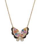 Multi Sapphire Butterfly Pendant Necklace With Black And White Diamonds In 14k Yellow Gold, 16 - 100% Exclusive
