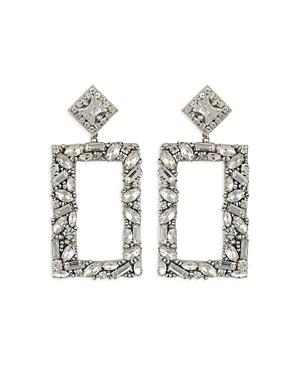 Deepa By Deepa Gurnani Avalon Beaded Mixed Cubic Zirconia Open Rectangle Drop Earrings In Silver Tone