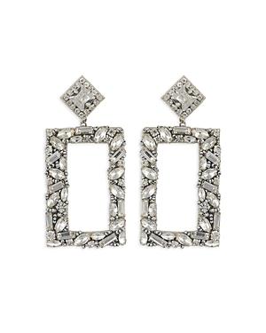 Deepa By Deepa Gurnani Avalon Beaded Mixed Cubic Zirconia Open Rectangle Drop Earrings In Silver Tone