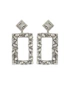 Deepa By Deepa Gurnani Avalon Beaded Mixed Cubic Zirconia Open Rectangle Drop Earrings In Silver Tone