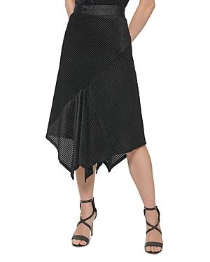 Dkny Asymmetric Metallic Velvet Rib Midi Skirt