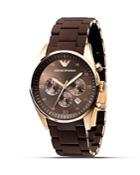 Emporio Armani Brown Rubber And Rose Gold Watch, 43 Mm