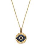 White Diamond, Black Diamond And Sapphire Evil Eye Pendant Necklace In 12k Yellow Gold, 18
