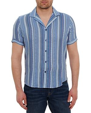 Robert Graham Admiral Storm Cotton Geo Stripe Print Classic Fit Button Down Shirt