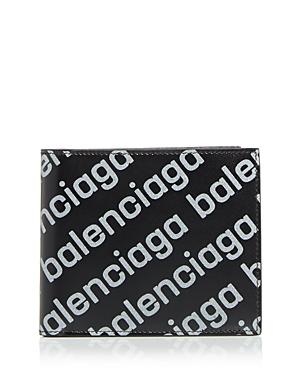 Balenciaga Glitter Logo Print Leather Bifold Wallet