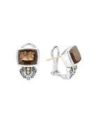 Lagos 18k Gold And Sterling Silver Caviar Color Smoky Quartz Huggie Drop Earrings