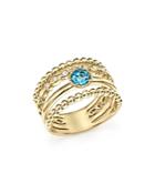 Bloomingdale's Diamond & Blue Topaz Wide Beaded Band In 14k Yellow Gold - 100% Exclusive