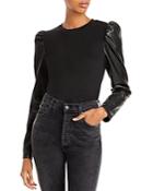 Aqua Faux Leather Puffed Sleeve Top - 100% Exclusive