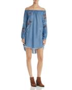 Billy T Butterfly Embroidered Off-the-shoulder Chambray Dress