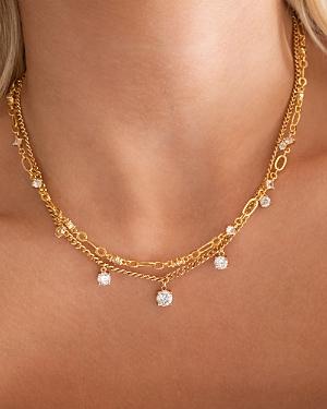 Luv Aj Dionne Cubic Zirconia Double Chain Link Necklace In Gold Tone, 16-18