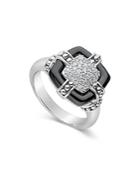 Lagos Sterling Silver Black Caviar Diamond & Black Ceramic Square Ring