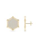 Natori 14k Yellow Gold Indochine Pave Diamond Center Hexagon Bamboo Stud Earrings