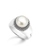 Lagos Sterling Silver Luna Cultured Freshwater Pearl Caviar Bezel Ring
