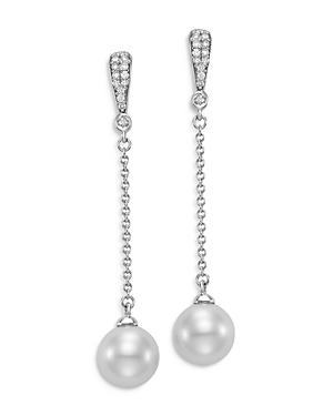 Mastoloni 18k White Gold Cultured Freshwater Pearl And Diamond Drop Earrings