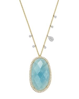 Meira T 14k White & Yellow Gold Milky Aquamarine & Diamond Pendant Necklace, 16