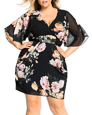 City Chic Plus Belted Floral Print Faux-wrap Dress