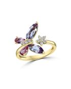 Bloomingdale's Multi Gemstone & Diamond Butterfly & Flower Cuff Ring In 14k Yellow Gold - 100% Exclusive