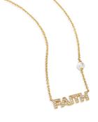 Nadri Pave Faith & Simulated Pearl Accent Pendant Necklace, 16-18