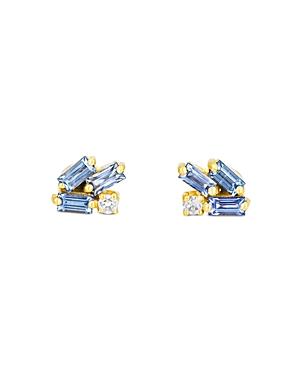 Suzanne Kalan 18k Yellow Gold Fireworks Light Blue Sapphire & Diamond Cluster Stud Earrings