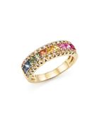 Multi Sapphire And Diamond Band Ring In 14k Yellow Gold