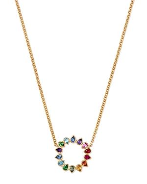 Shebee 14k Yellow Gold Multicolor Sapphire & Mixed Gemstone Circle Pendant Necklace, 16