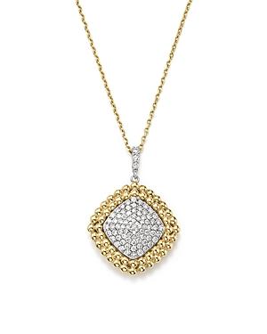 Diamond Pave Square Pendant Necklace In 14k White And Yellow Gold, 1.18 Ct. T.w.