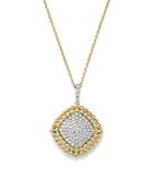 Diamond Pave Square Pendant Necklace In 14k White And Yellow Gold, 1.18 Ct. T.w.