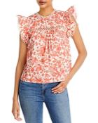 Aqua Printed Lace Inset Flutter Sleeve Top - 100% Exclusive