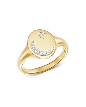 Meira T 14k Yellow Gold Pave Diamond Moon & Star Signet Ring
