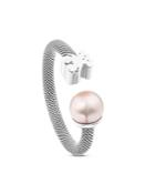 Tous Sterling Silver Icon Bear & Cultured Freshwater Rose Pearl Open Ring
