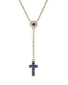 Bloomingdale's Blue Sapphire & Diamond Cross Y Necklace In 14k White Gold, 16 - 100% Exclusive