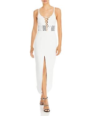 David Koma Embellished Lace Up Midi Dress