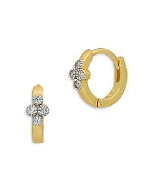 Freida Rothman Nautical Pave Clover Mini Hoop Earrings In Two Tone Sterling Silver
